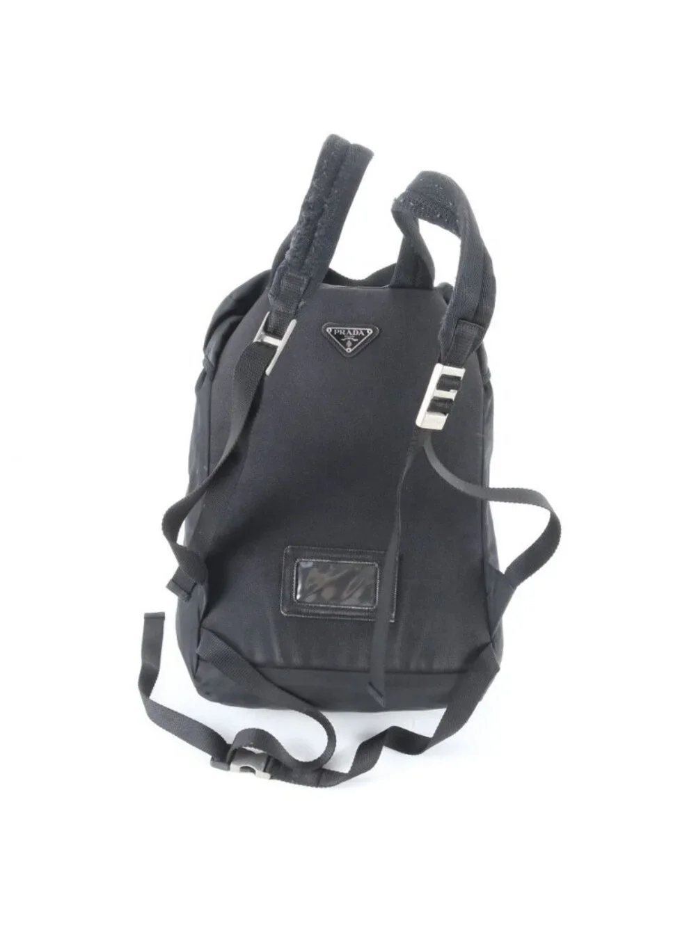 Prada Tessuto Nylon Triangle Logo Leather Backpack Black